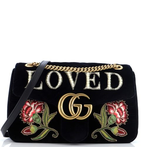 GG Marmont Flap Bag Embroidered Matelasse Velvet Medium