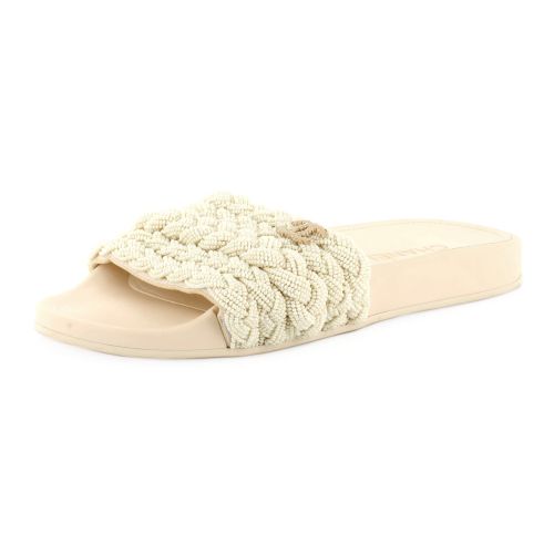 Women's CC Woven Slide Sandals Leather and Faux Pearls