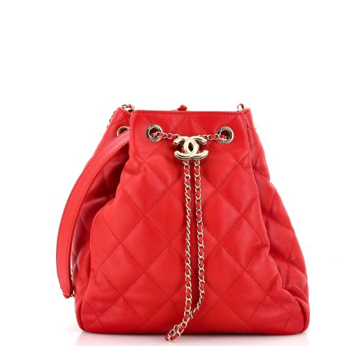 CC Drawstring Bucket Bag Quilted Lambskin Small