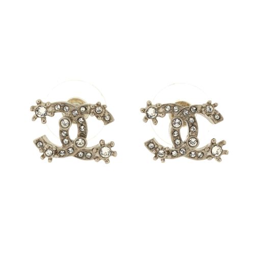 CC Stud Earrings Metal with Crystals