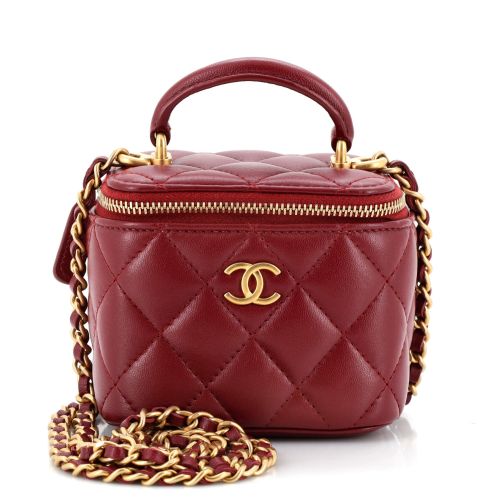 Classic Top Handle Vanity Case with Chain Quilted Lambskin Mini