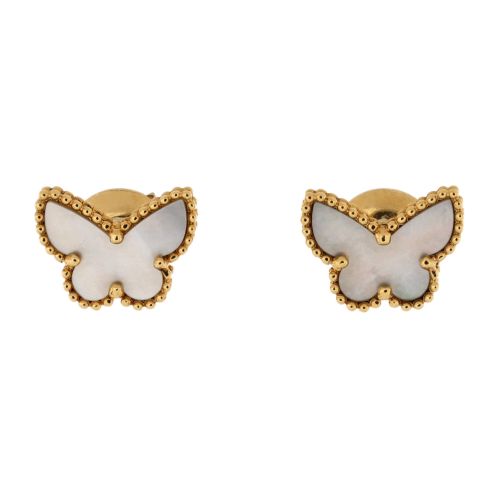 Sweet Alhambra Butterfly Stud Earrings 18K Yellow Gold and Mother of Pearl