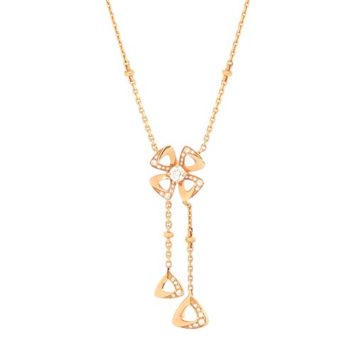 Fiorever Drop Pendant Necklace 18K Rose Gold and Diamonds