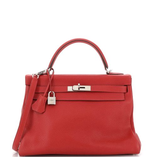 Kelly Handbag Rouge Casaque Clemence with Palladium Hardware 32