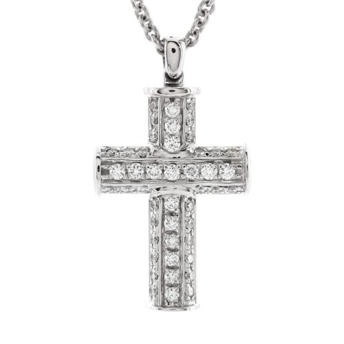 Latin Cross Pendant Necklace 18K White Gold with Diamonds