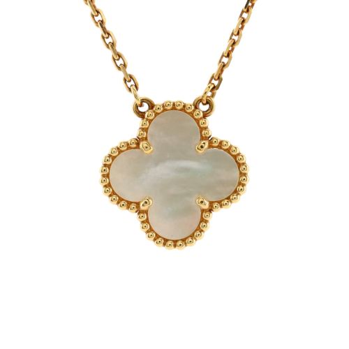 Vintage Alhambra Pendant Necklace 18K Yellow Gold and Mother of Pearl