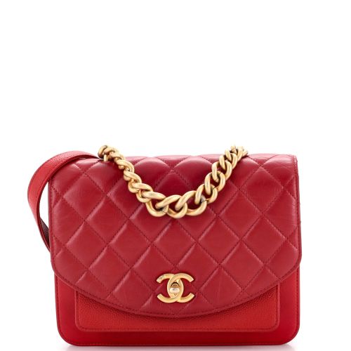 Chain Handle Flap Bag Quilted Calfskin with Caviar Small