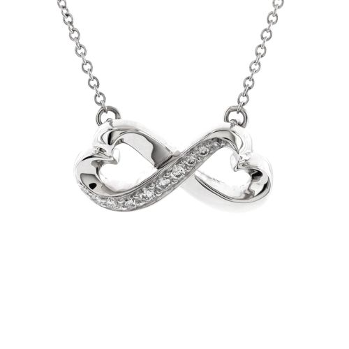 Paloma Picasso Double Loving Heart Pendant Necklace 18K White Gold with Diamonds