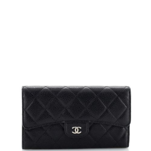 Trifold Classic Flap Wallet Quilted Caviar Long