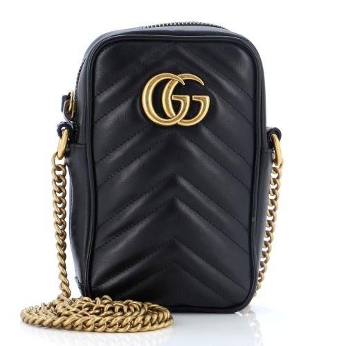 GG Marmont Vertical Phone Crossbody Bag Matelasse Leather Mini