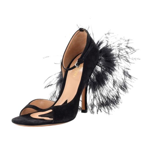 Women's Ankle Strap D'Orsay Heeled Sandals Suede with Feathers