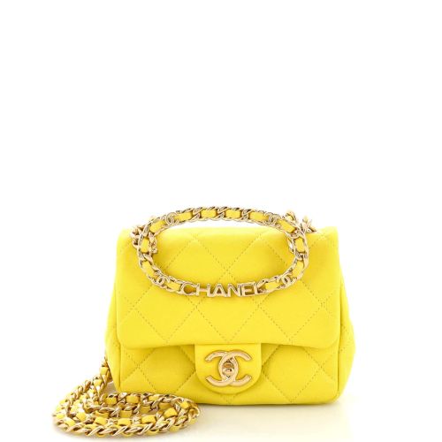 Oval Logo Chain Handle Flap Bag Quilted Lambskin Mini