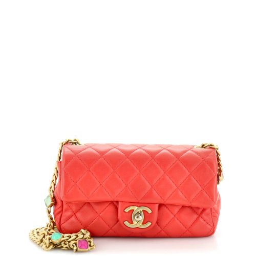 Pearl Samba Resin Chain Flap Bag Quilted Lambskin Mini