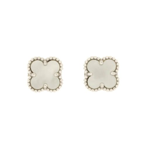 Sweet Alhambra Stud Earrings 18K White Gold and Mother of Pearl