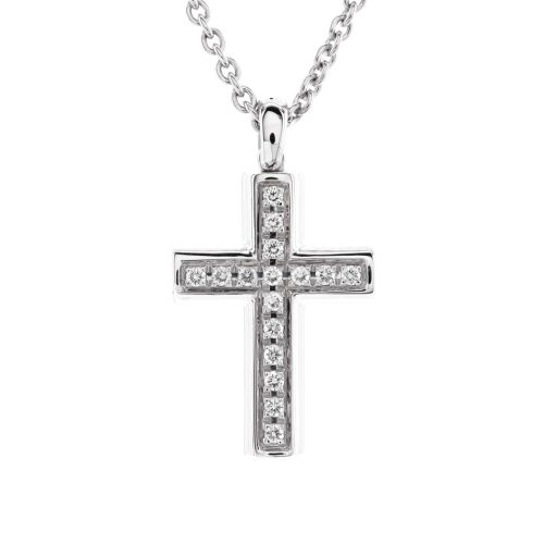 Latin Cross Necklace 18K White Gold and Diamonds