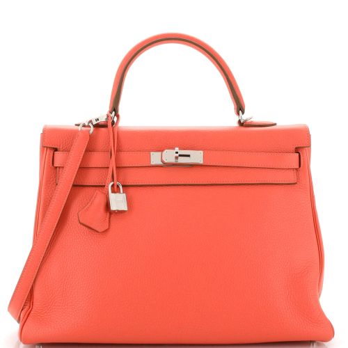 Kelly Handbag Rouge Pivoine Clemence with Palladium Hardware 35