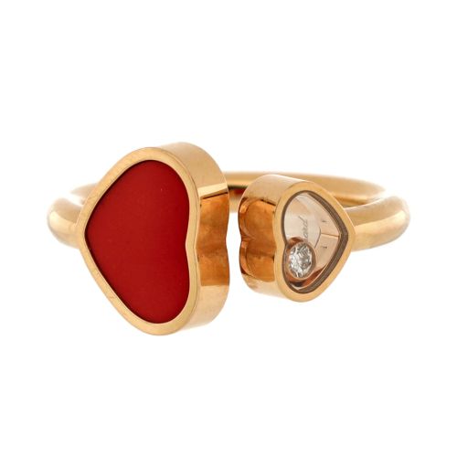 Happy Hearts Ring 18K Rose Gold and Carnelian with 1 Floating Diamond