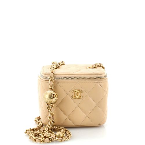 Pearl Crush Vanity Case with Chain Quilted Lambskin Mini