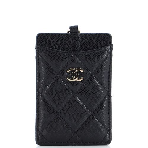 CC ID Card Holder on Chain Quilted Caviar