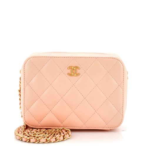 Pearl Crush Zip Around Vanity Case with Chain Quilted Lambskin Mini