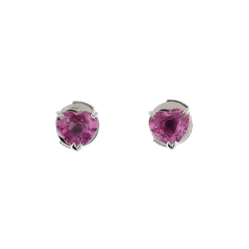 Heart Stud Earrings 18K White Gold with Pink Sapphires