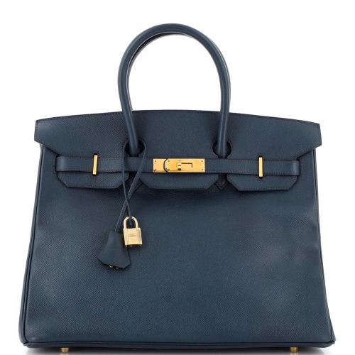 Birkin Handbag Bleu Marine Courchevel with Gold Hardware 35