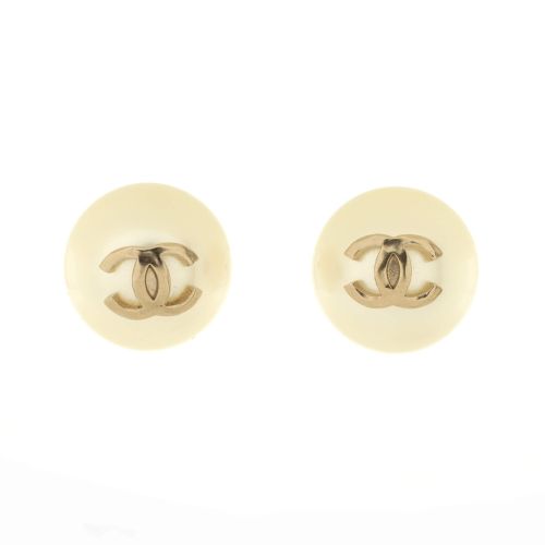 CC Ball Stud Earrings Faux Pearl with Metal