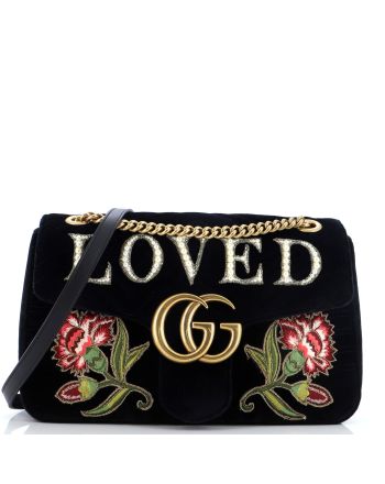 GG Marmont Flap Bag Embroidered Matelasse Velvet Medium