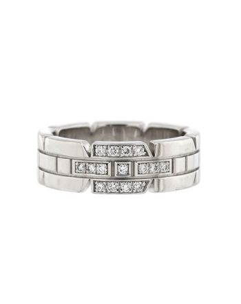 Tank Francaise Ring 18K White Gold with Half Diamonds 6mm