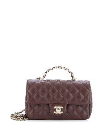 Crystal Chain Flap Top Handle Bag Quilted Lambskin Small