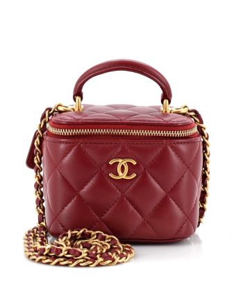 Classic Top Handle Vanity Case with Chain Quilted Lambskin Mini