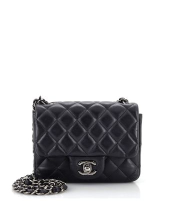 Square Classic Single Flap Bag Quilted Lambskin Mini