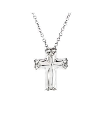 Paloma Picasso Tenderness Heart Cross Diamond Pendant Necklace 18K White Gold with Diamonds