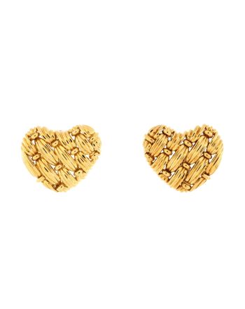 Vintage Woven Hearts Stud Earrings 18K Yellow Gold