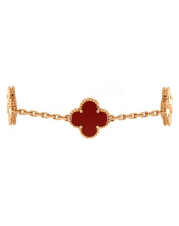 Vintage Alhambra 5 Motifs Bracelet Guilloche 18K Rose Gold and Carnelian