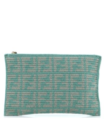 Logo Flat Wristlet Pouch Mesh with Leather Large