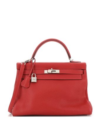 Kelly Handbag Rouge Casaque Clemence with Palladium Hardware 32