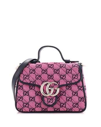 GG Marmont Top Handle Flap Bag Diagonal Quilted GG Canvas Mini