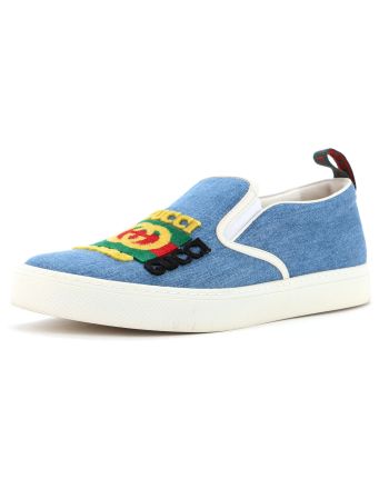 Men's Kura Logo Slip On Sneakers Embroidered Denim