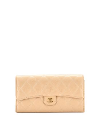 CC Gusset Classic Flap Wallet Quilted Caviar Long