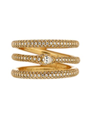 Ouroboros Kingsnake Three Band Ring 18K Yellow Gold with Diamonds