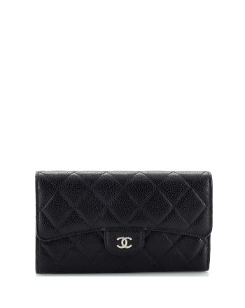 Trifold Classic Flap Wallet Quilted Caviar Long