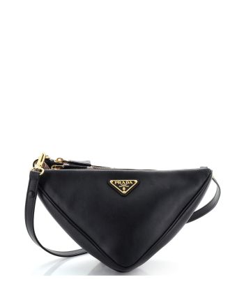 Double Symbole Triangle Bag Leather and Jacquard Mini