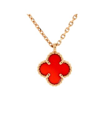 Sweet Alhambra Pendant Necklace 18K Rose Gold and Carnelian