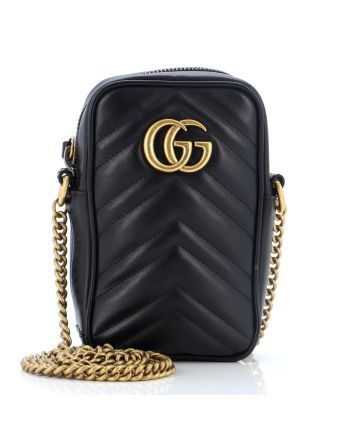 GG Marmont Vertical Phone Crossbody Bag Matelasse Leather Mini