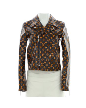 Women's Biker Jacket Monogram Printed Leather