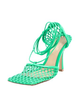 Women's Stretch Ankle Tie Heeled Sandals Mesh with Leather