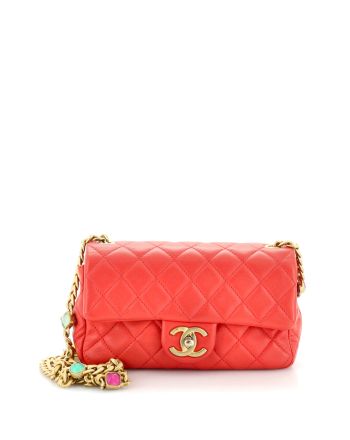 Pearl Samba Resin Chain Flap Bag Quilted Lambskin Mini