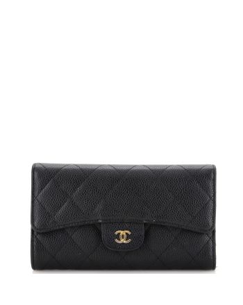 Trifold Classic Flap Wallet Quilted Caviar Long