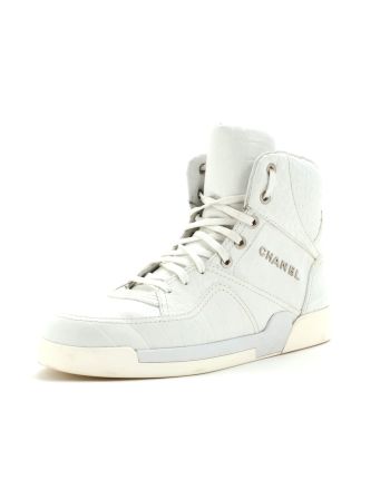 Men's Logo High-Top Sneakers Crocodile Embossed Leather